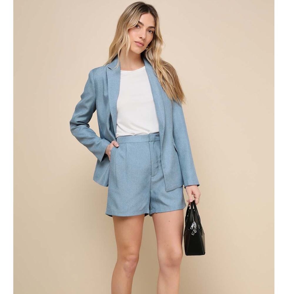 Lulus Elevated Theme Slate Blue High-Rise Shorts size medium